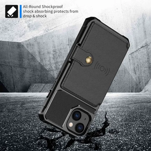 Apple iPhone 14 TPU Back Cover met Kunstleren Wallet Zwart afbeelding 3