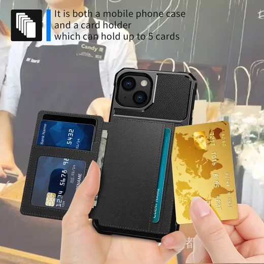 Apple iPhone 14 TPU Back Cover met Kunstleren Wallet Zwart afbeelding 6