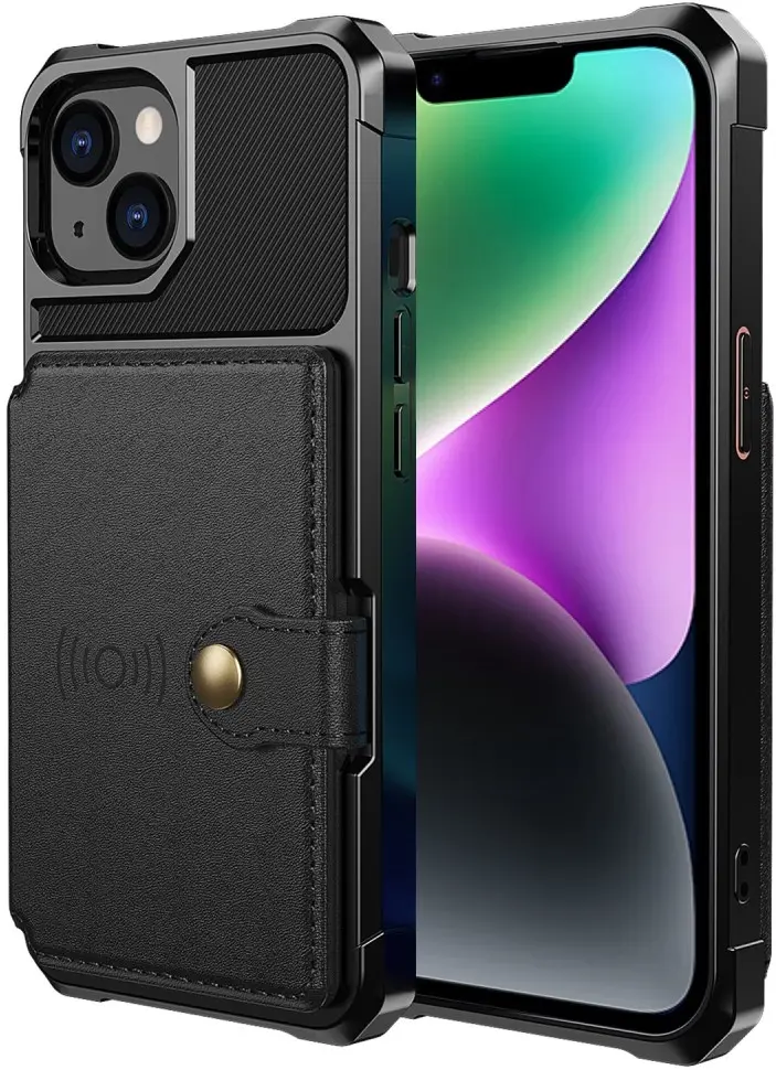 Apple iPhone 14 TPU Back Cover met Kunstleren Wallet Zwart afbeelding 2