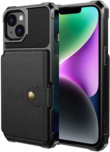 Apple iPhone 14 TPU Back Cover met Kunstleren Wallet Zwart afbeelding 2