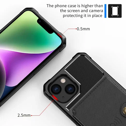 Apple iPhone 14 TPU Back Cover met Kunstleren Wallet Zwart afbeelding 8