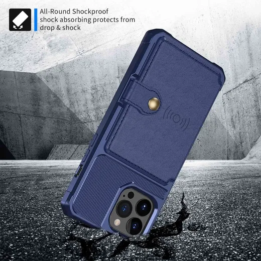Apple iPhone 14 Pro TPU Back Cover met Kunstleren Wallet Blauw afbeelding 4