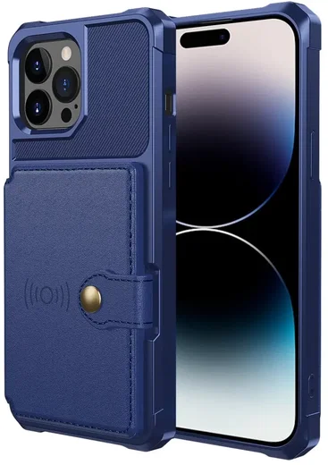 Apple iPhone 14 Pro TPU Back Cover met Kunstleren Wallet Blauw afbeelding 2