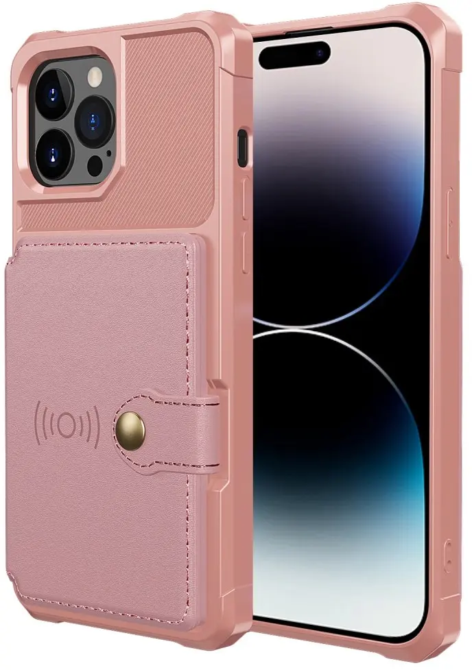 Apple iPhone 14 Pro TPU Back Cover met Kunstleren Wallet Roze afbeelding 2