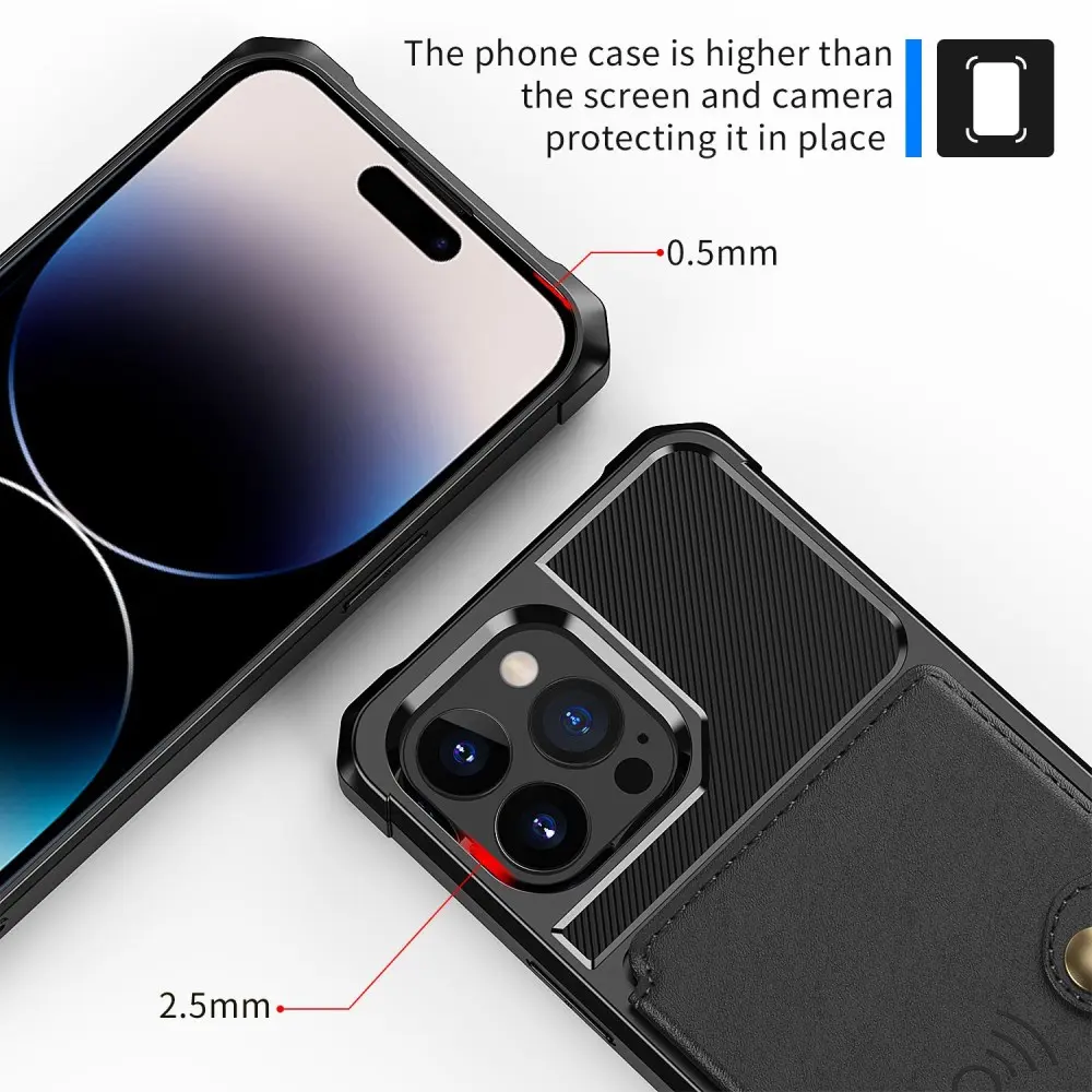 Apple iPhone 14 Pro TPU Back Cover met Kunstleren Wallet Zwart afbeelding 9