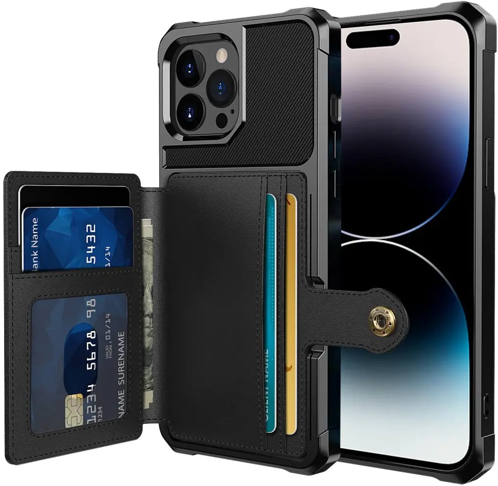 Apple iPhone 14 Pro TPU Back Cover met Kunstleren Wallet Zwart afbeelding 1