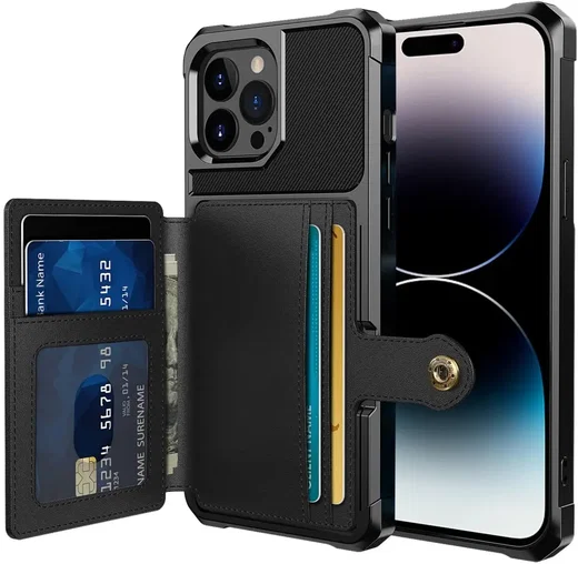 Apple iPhone 14 Pro TPU Back Cover met Kunstleren Wallet Zwart afbeelding 1