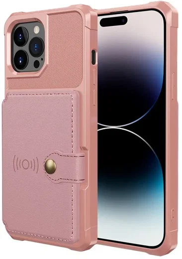 Apple iPhone 14 Pro Max TPU Back Cover met Kunstleren Wallet Roze afbeelding 2