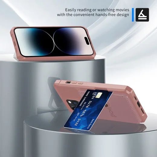Apple iPhone 14 Pro Max TPU Back Cover met Kunstleren Wallet Roze afbeelding 6