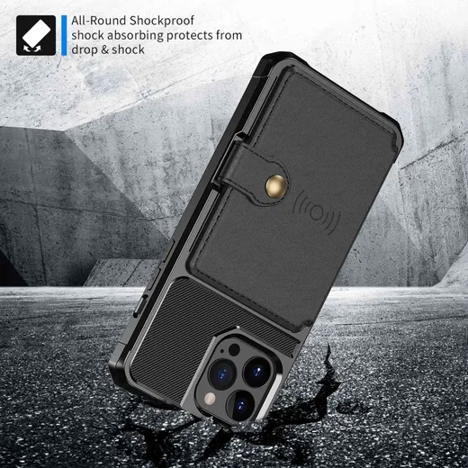 Apple iPhone 14 Pro Max TPU Back Cover met Kunstleren Wallet Zwart afbeelding 4