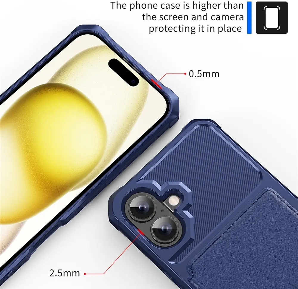 Apple iPhone 16 TPU Back Cover met Kunstleren Wallet Blauw afbeelding 7