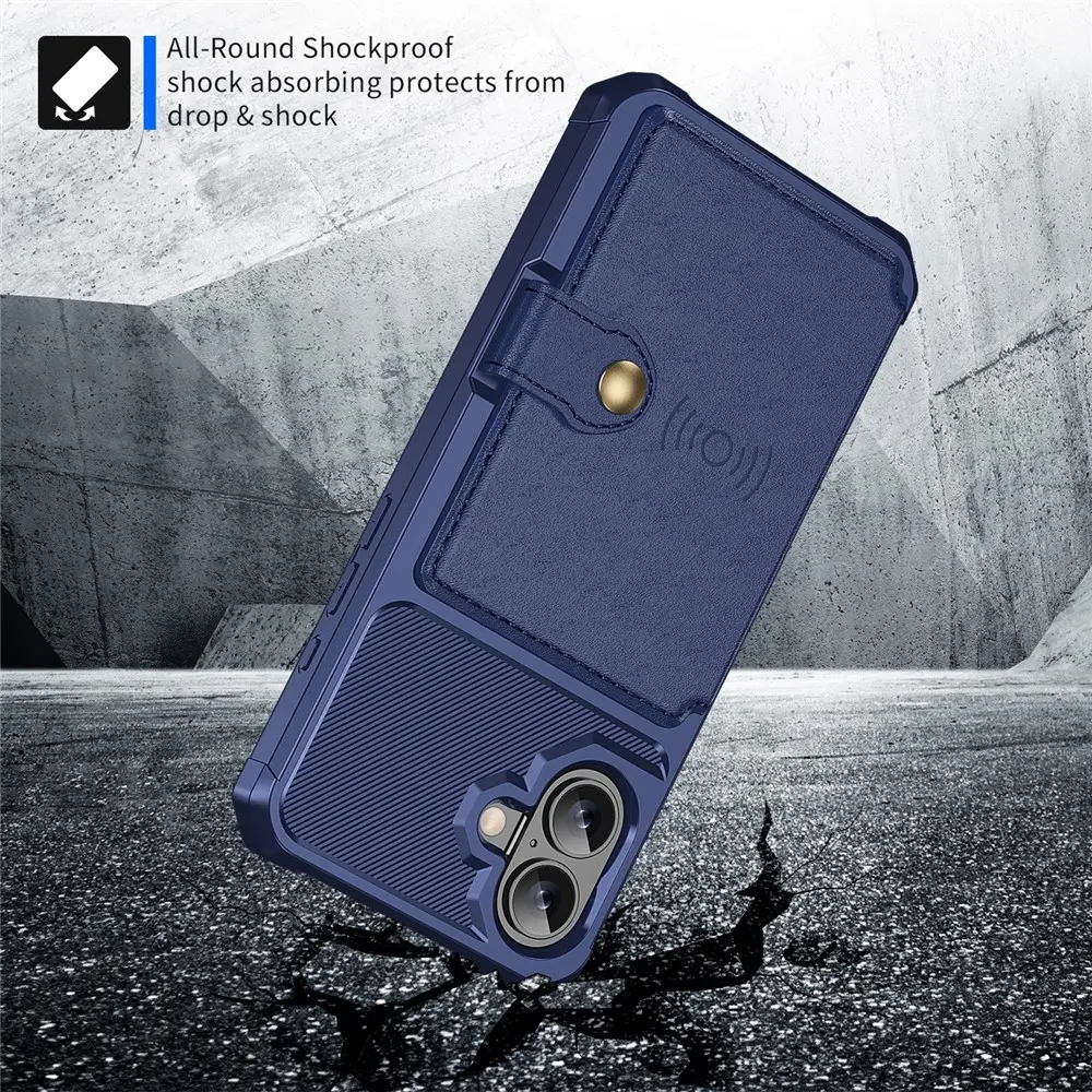 Apple iPhone 16 TPU Back Cover met Kunstleren Wallet Blauw afbeelding 3