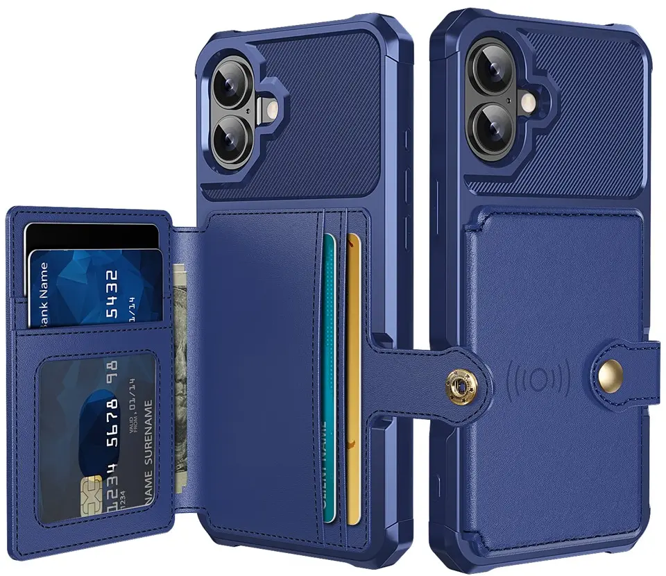 Apple iPhone 16 TPU Back Cover met Kunstleren Wallet Blauw afbeelding 1