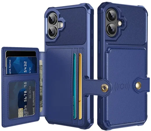 Apple iPhone 16 TPU Back Cover met Kunstleren Wallet Blauw afbeelding 1