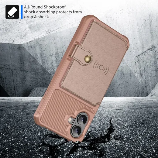 Apple iPhone 16 TPU Back Cover met Kunstleren Wallet Roze afbeelding 3