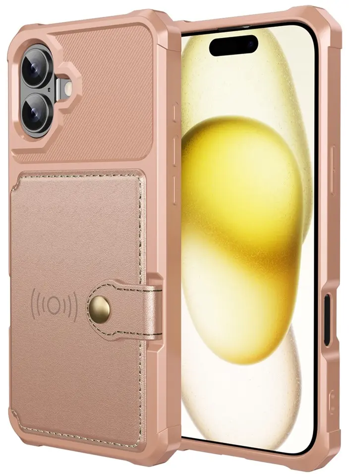 Apple iPhone 16 TPU Back Cover met Kunstleren Wallet Roze afbeelding 8