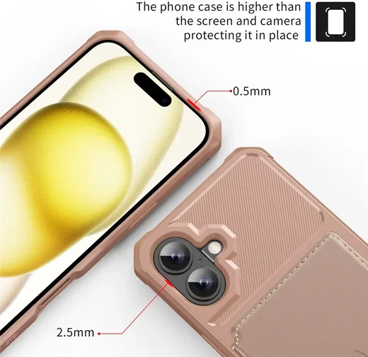 Apple iPhone 16 TPU Back Cover met Kunstleren Wallet Roze afbeelding 7