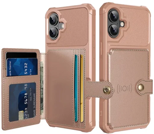 Apple iPhone 16 TPU Back Cover met Kunstleren Wallet Roze afbeelding 1