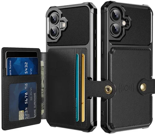 Apple iPhone 16 TPU Back Cover met Kunstleren Wallet Zwart afbeelding 1