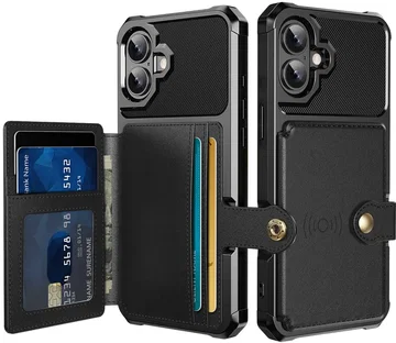Apple iPhone 16 TPU Back Cover met Kunstleren Wallet Zwart