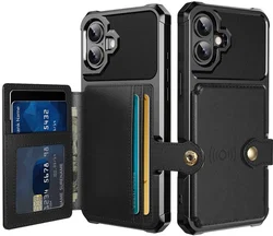 Apple iPhone 16 TPU Back Cover met Kunstleren Wallet Zwart afbeelding