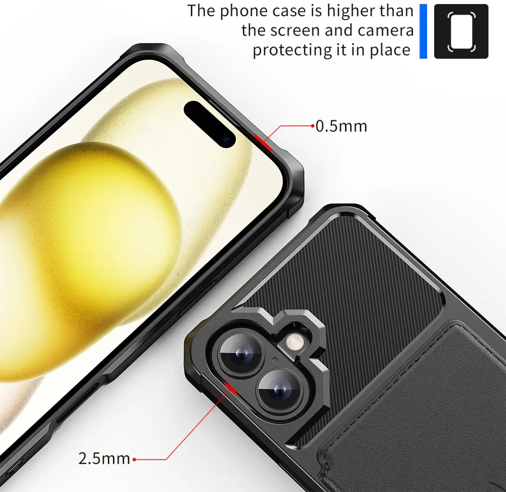 Apple iPhone 16 TPU Back Cover met Kunstleren Wallet Zwart afbeelding 8