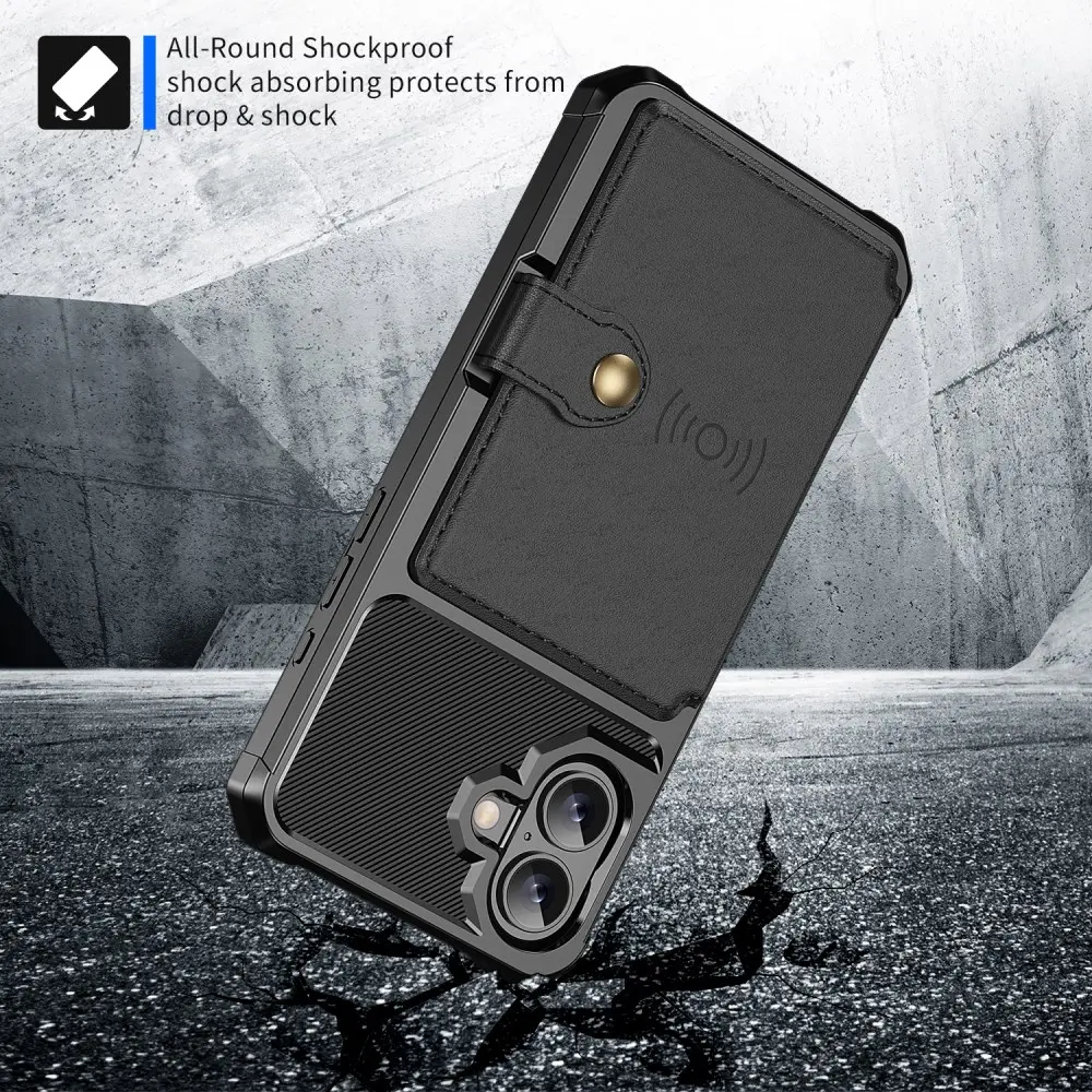 Apple iPhone 16 TPU Back Cover met Kunstleren Wallet Zwart afbeelding 4