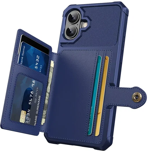 Apple iPhone 16 TPU Back Cover met Kunstleren Wallet Zwart afbeelding 2