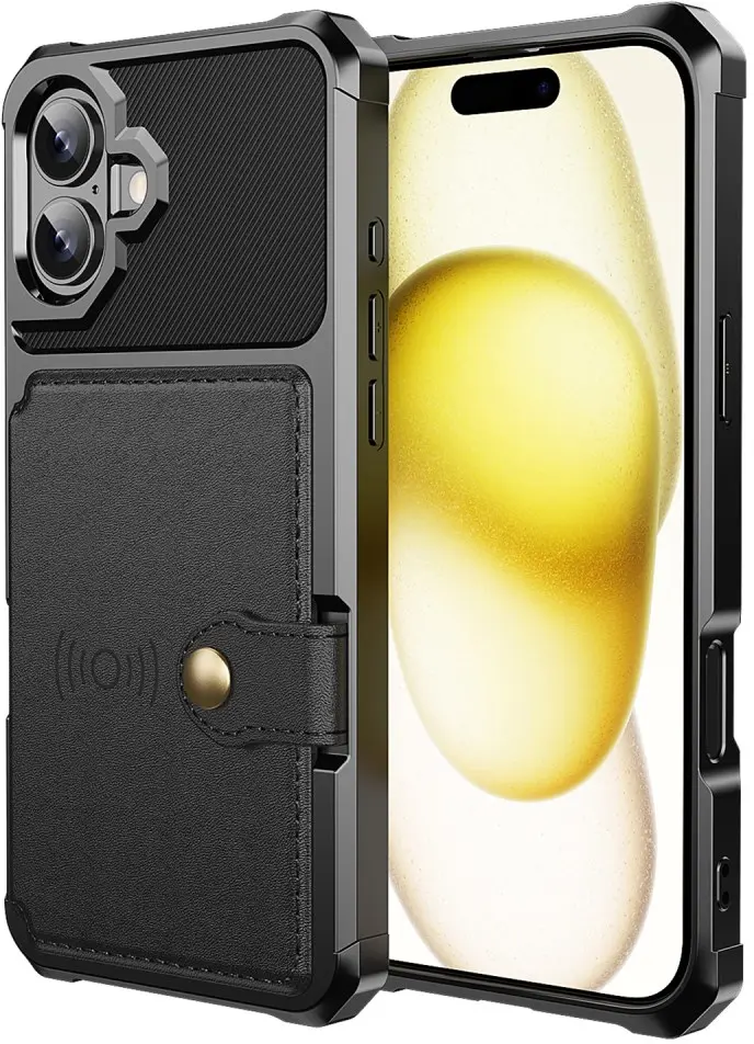 Apple iPhone 16 TPU Back Cover met Kunstleren Wallet Zwart afbeelding 9