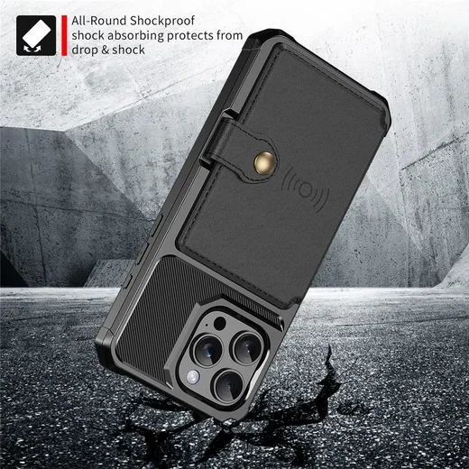Apple iPhone 16 Plus TPU Back Cover met Kunstleren Wallet Zwart afbeelding 3