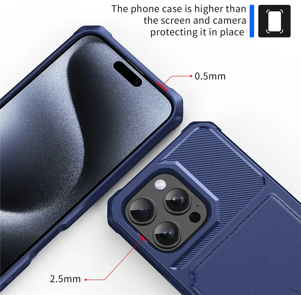 Apple iPhone 16 Pro TPU Back Cover met Kunstleren Wallet Blauw afbeelding 7
