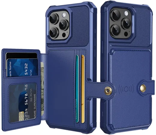 Apple iPhone 16 Pro TPU Back Cover met Kunstleren Wallet Blauw afbeelding 1