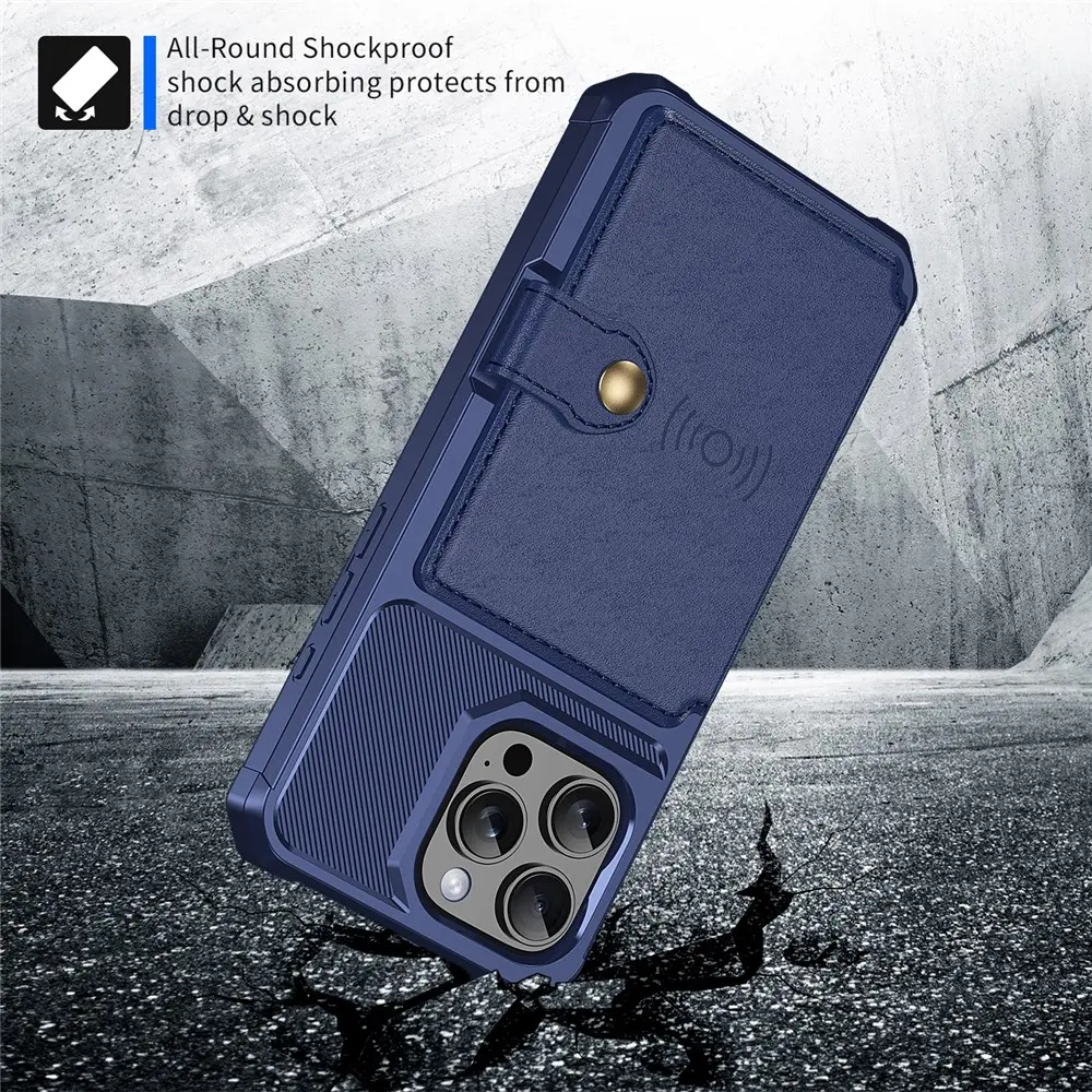 Apple iPhone 16 Pro TPU Back Cover met Kunstleren Wallet Blauw afbeelding 6
