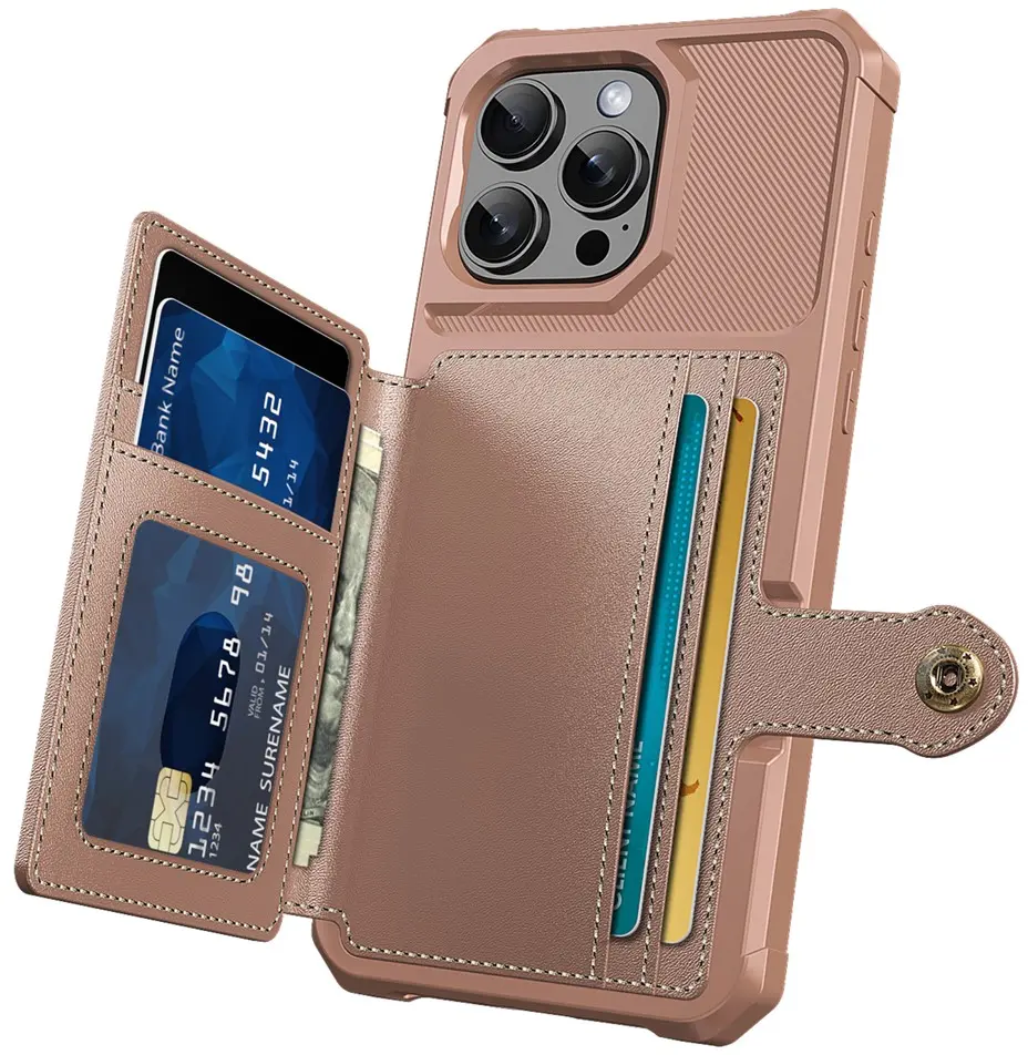 Apple iPhone 16 Pro TPU Back Cover met Kunstleren Wallet Roze afbeelding 2