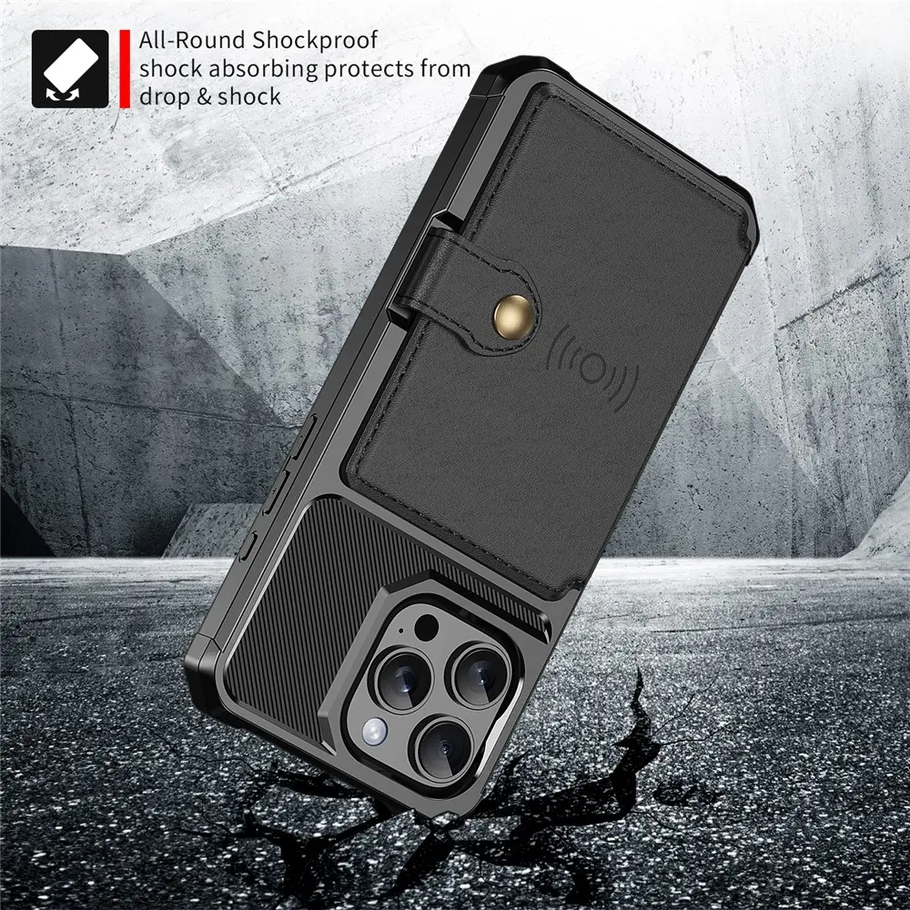 Apple iPhone 16 Pro TPU Back Cover met Kunstleren Wallet Zwart afbeelding 3