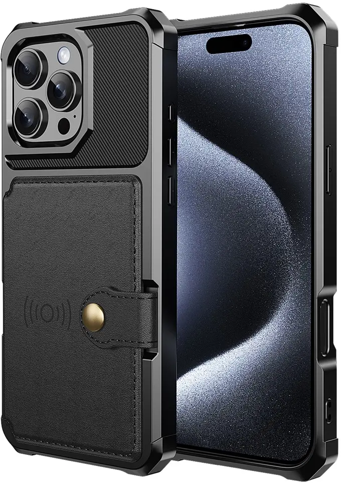 Apple iPhone 16 Pro TPU Back Cover met Kunstleren Wallet Zwart afbeelding 8