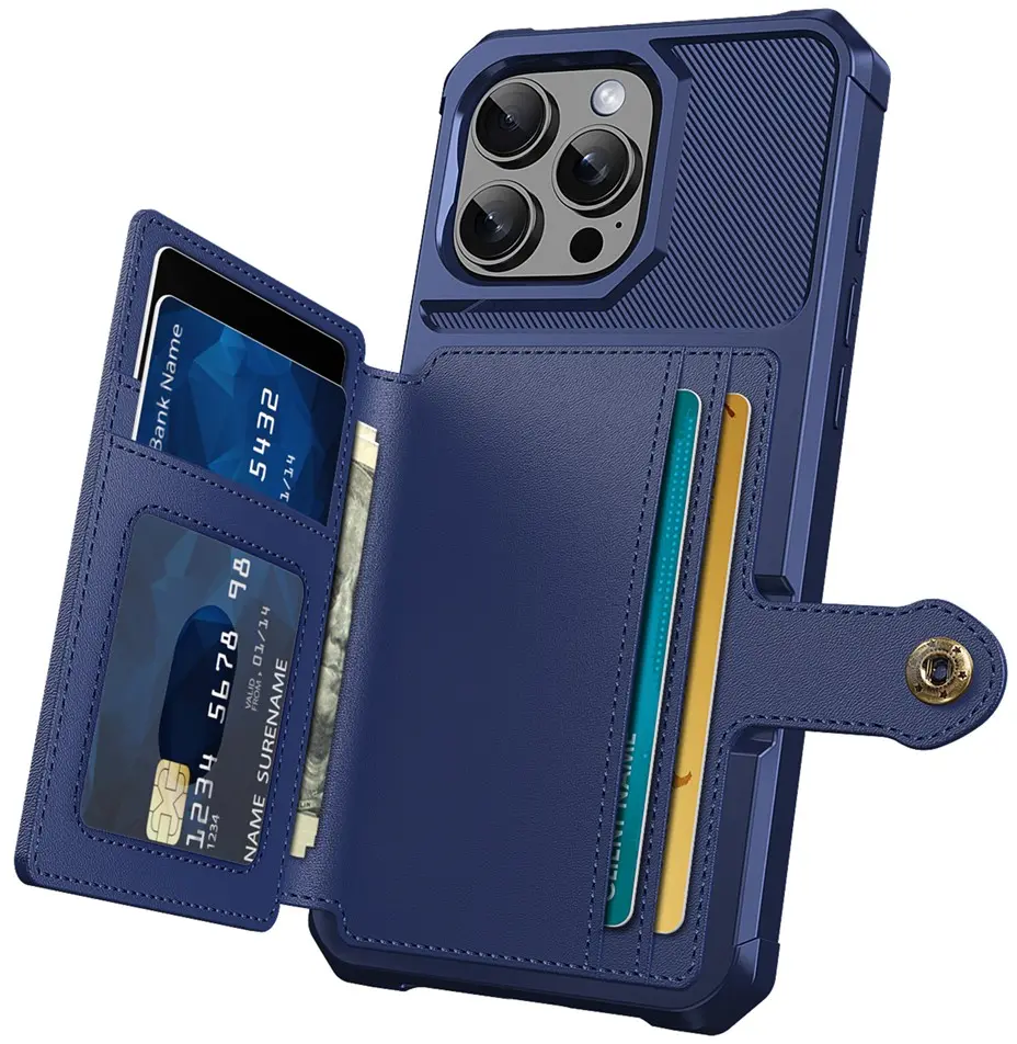 Apple iPhone 16 Pro Max TPU Back Cover met Kunstleren Wallet Blauw afbeelding 2