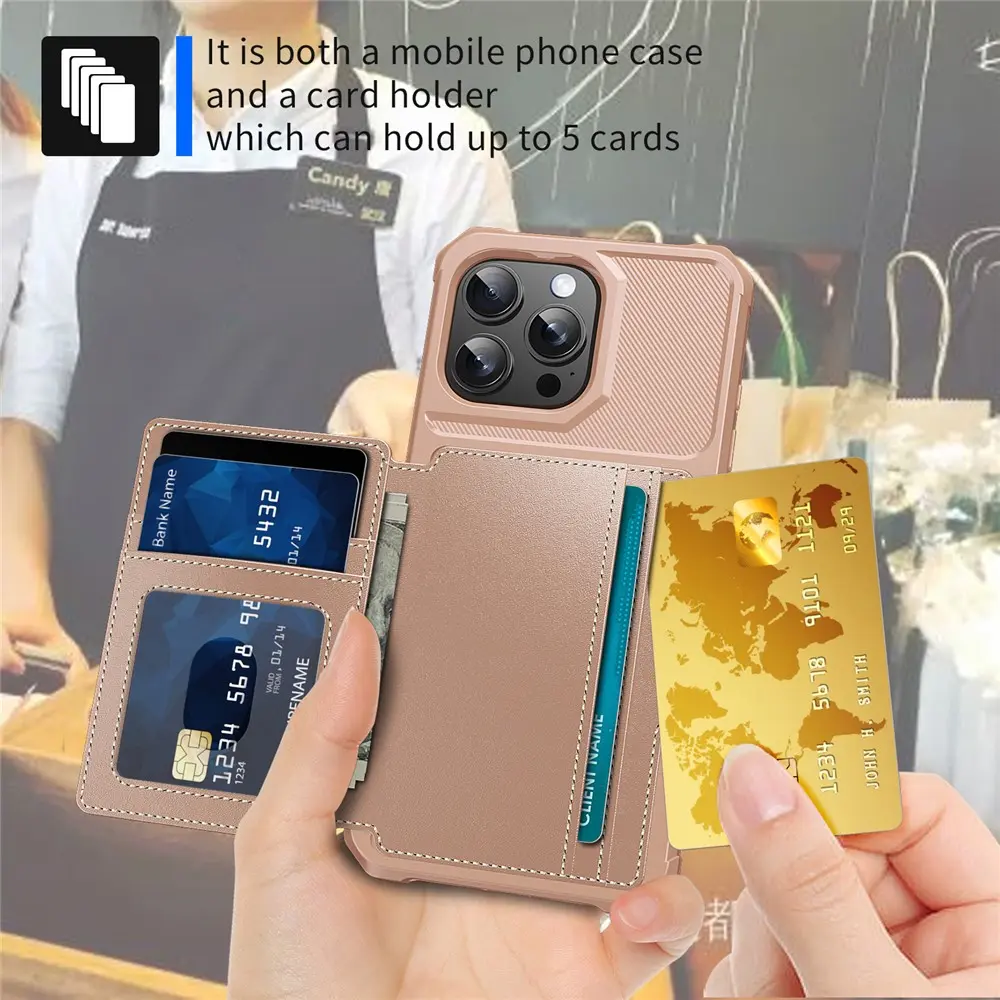 Apple iPhone 16 Pro Max TPU Back Cover met Kunstleren Wallet Roze afbeelding 6
