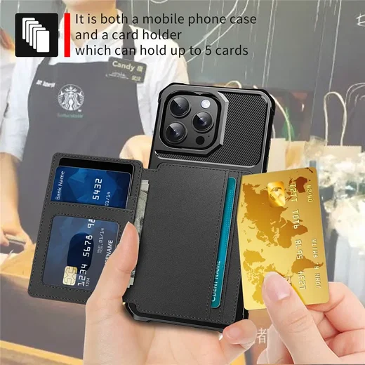 Apple iPhone 16 Pro Max TPU Back Cover met Kunstleren Wallet Zwart afbeelding 6