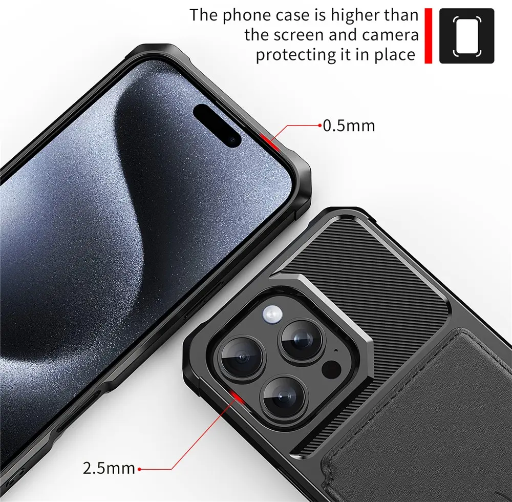Apple iPhone 16 Pro Max TPU Back Cover met Kunstleren Wallet Zwart afbeelding 7