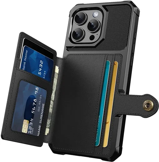 Apple iPhone 16 Pro Max TPU Back Cover met Kunstleren Wallet Zwart afbeelding 2