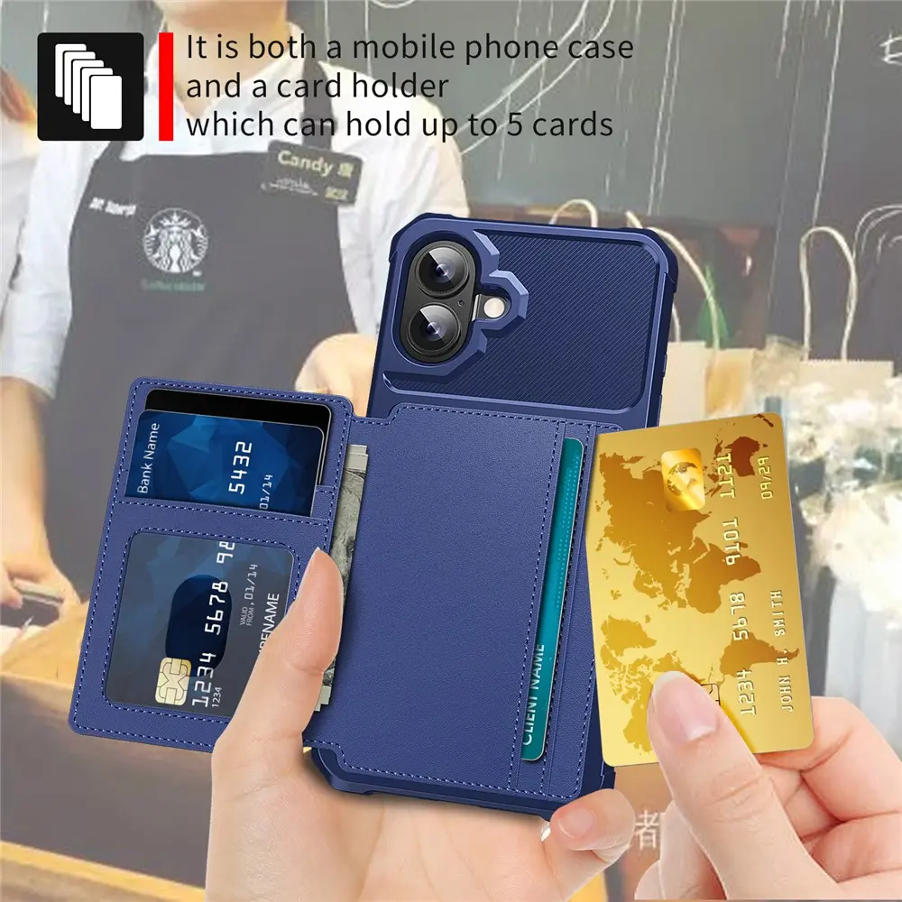 Apple iPhone 17 TPU Back Cover met Kunstleren Wallet Blauw afbeelding 4