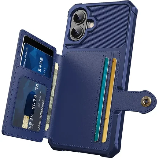 Apple iPhone 17 TPU Back Cover met Kunstleren Wallet Blauw afbeelding 2