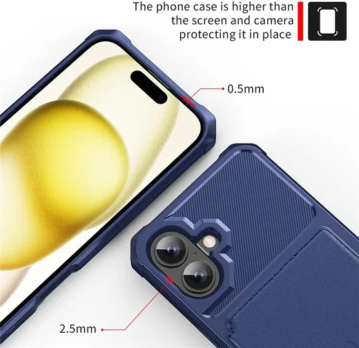 Apple iPhone 17 TPU Back Cover met Kunstleren Wallet Blauw afbeelding 8