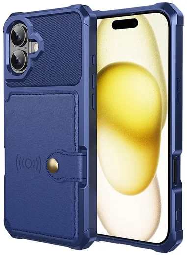 Apple iPhone 17 TPU Back Cover met Kunstleren Wallet Blauw afbeelding 9