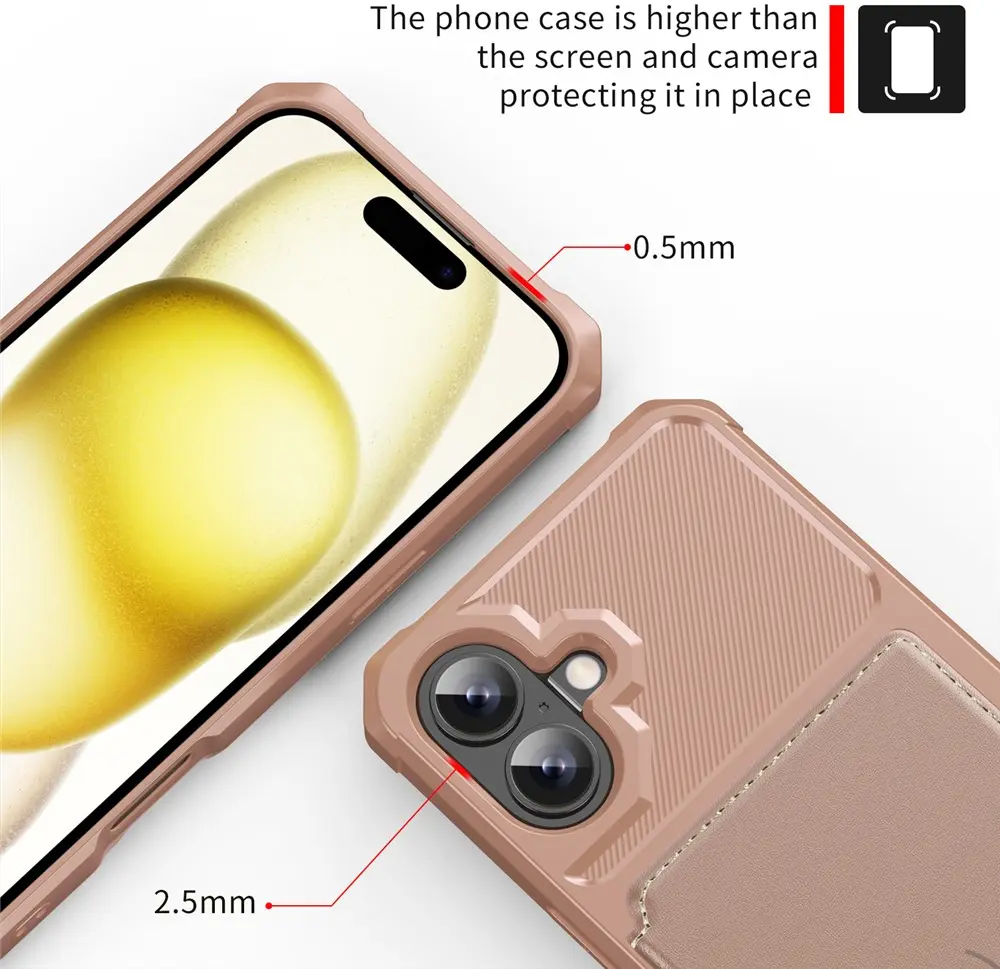 Apple iPhone 17 TPU Back Cover met Kunstleren Wallet Roze afbeelding 8