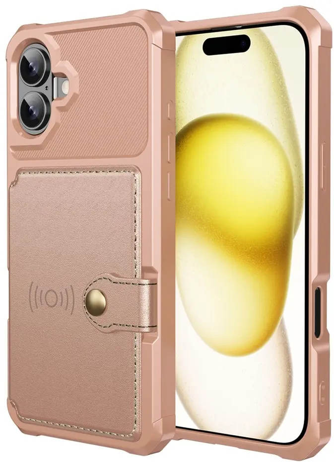 Apple iPhone 17 TPU Back Cover met Kunstleren Wallet Roze afbeelding 9