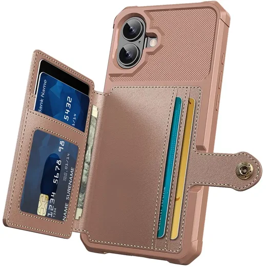 Apple iPhone 17 TPU Back Cover met Kunstleren Wallet Roze afbeelding 2