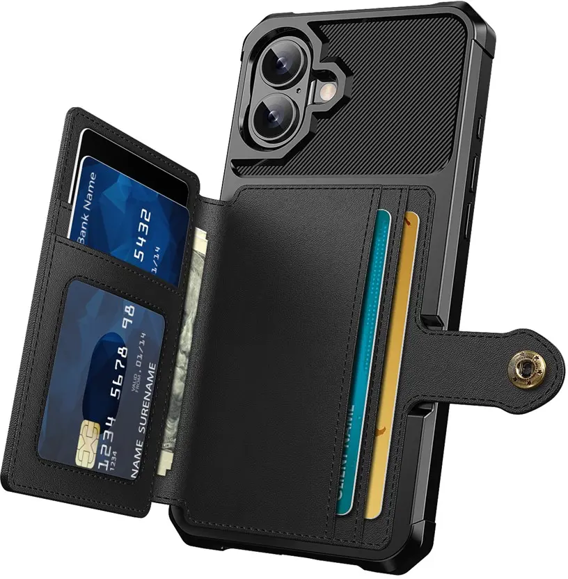 Apple iPhone 17 TPU Back Cover met Kunstleren Wallet Zwart afbeelding 2
