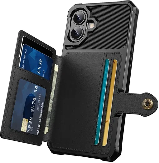 Apple iPhone 17 TPU Back Cover met Kunstleren Wallet Zwart afbeelding 2